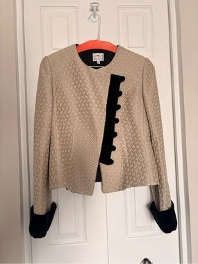 Armani Collezioni - Vintage Light Taupe Silk/Wool Jacket with Black Velvet Trim